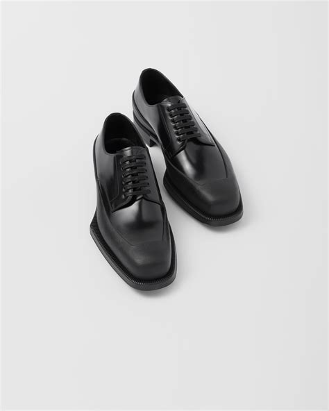 prada brushed leather derby|Black Brushed Leather Derby Shoes .